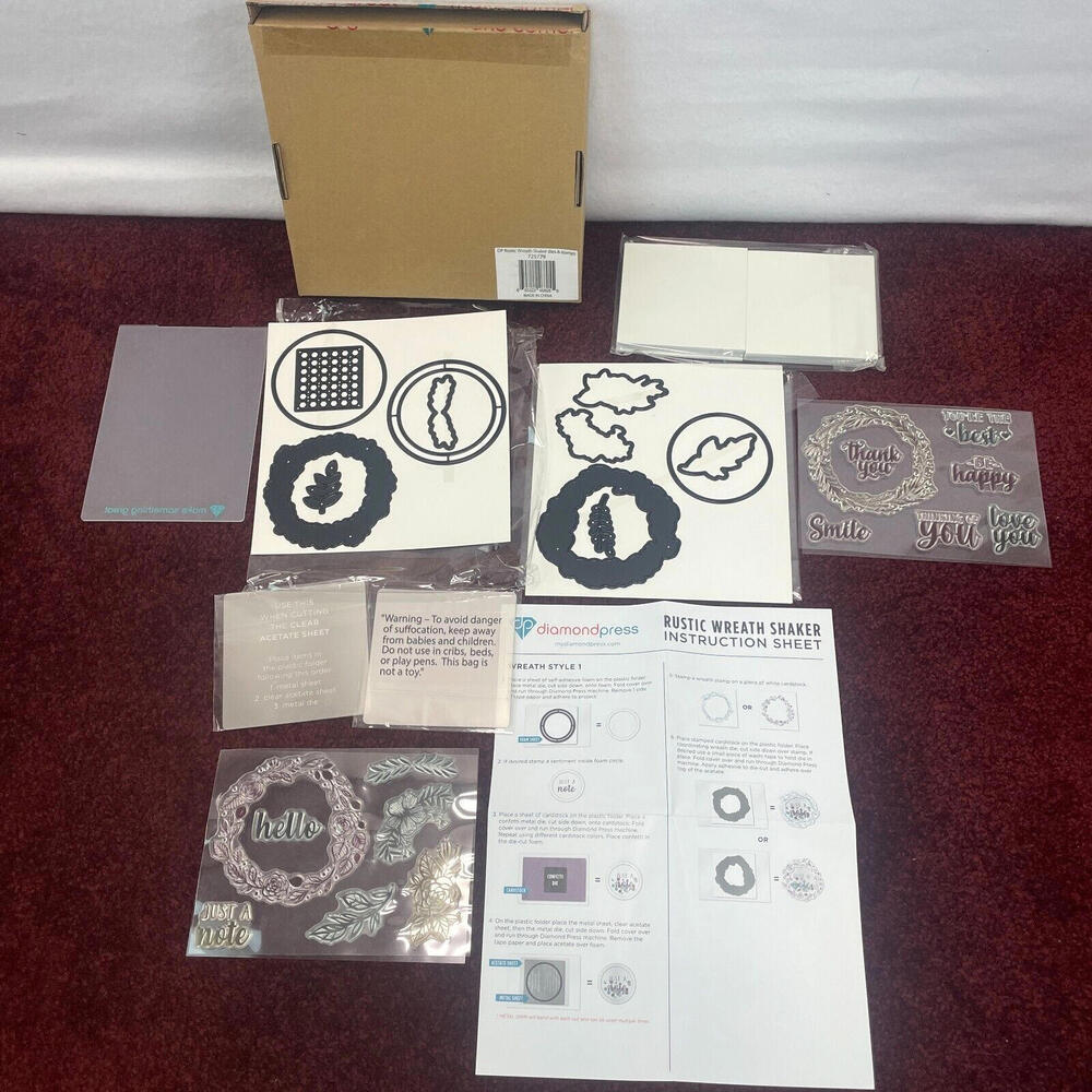 Diamond Press Stamp Die Kit Autumn Fall Rustic Wreath Shaker Floral Leaves Leaf